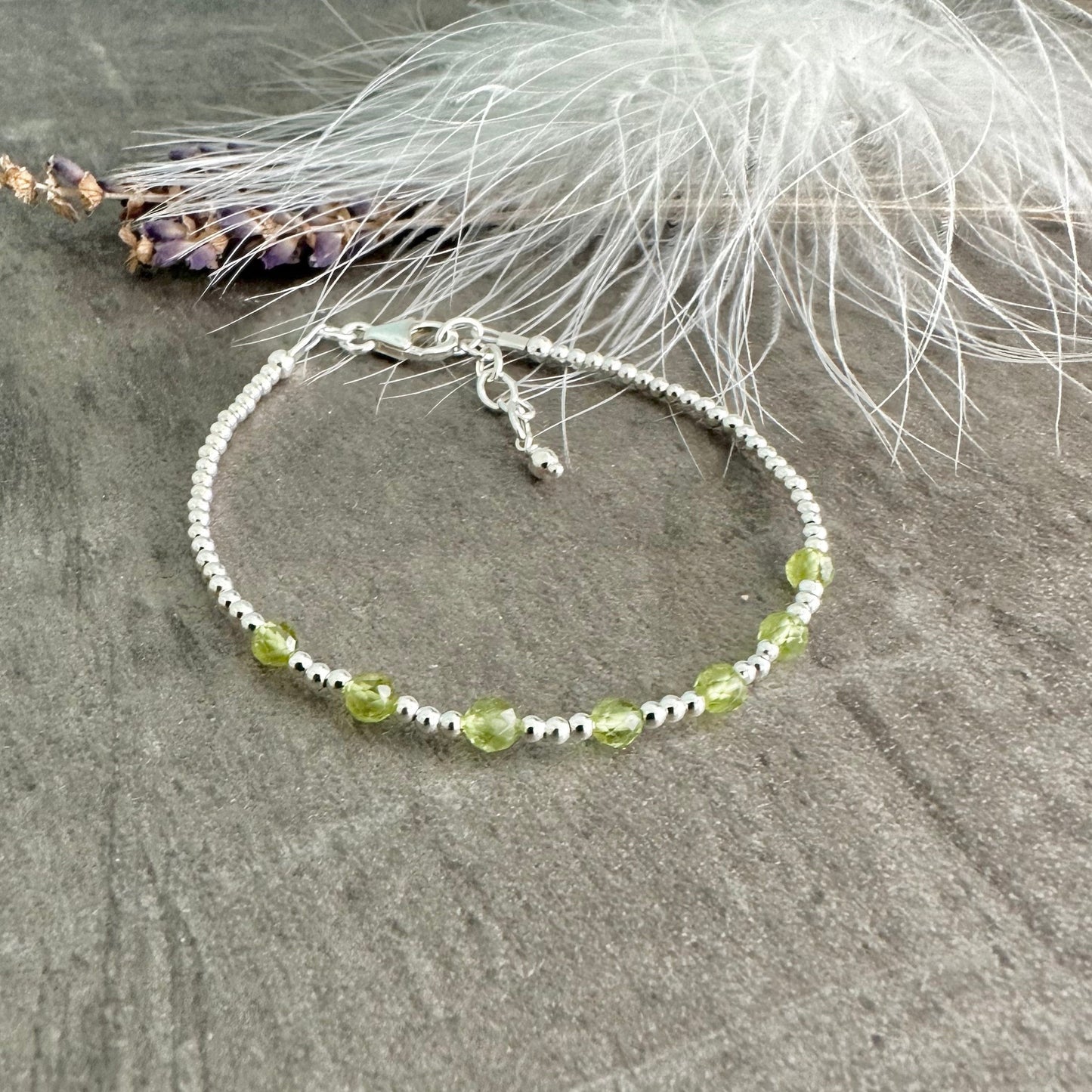 August Birthstone Sterling Silver Peridot Bracelet