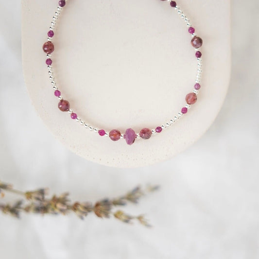 Ruby July Birthstone and Sterling Silver Bracelet