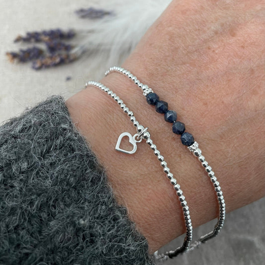 Set of Sapphire Bracelets, September Birthstone, Stacking Bracelet Set, Dainty Sterling Silver Bracelets for Women