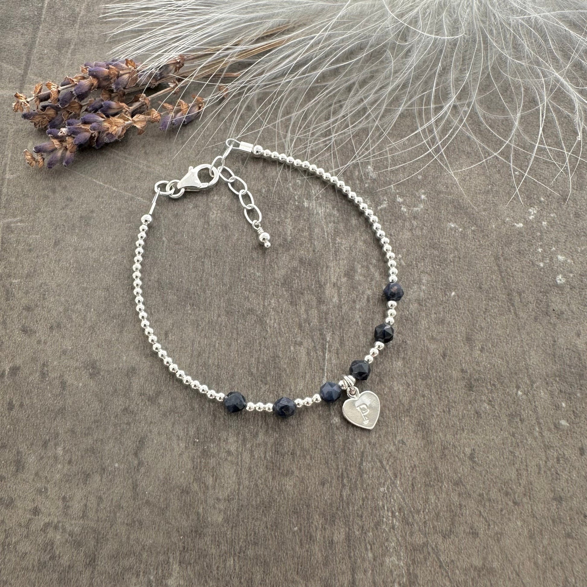 Personalised Sappphire Bracelet, Dainty September Birthstone Jewellery in Sterling Silver