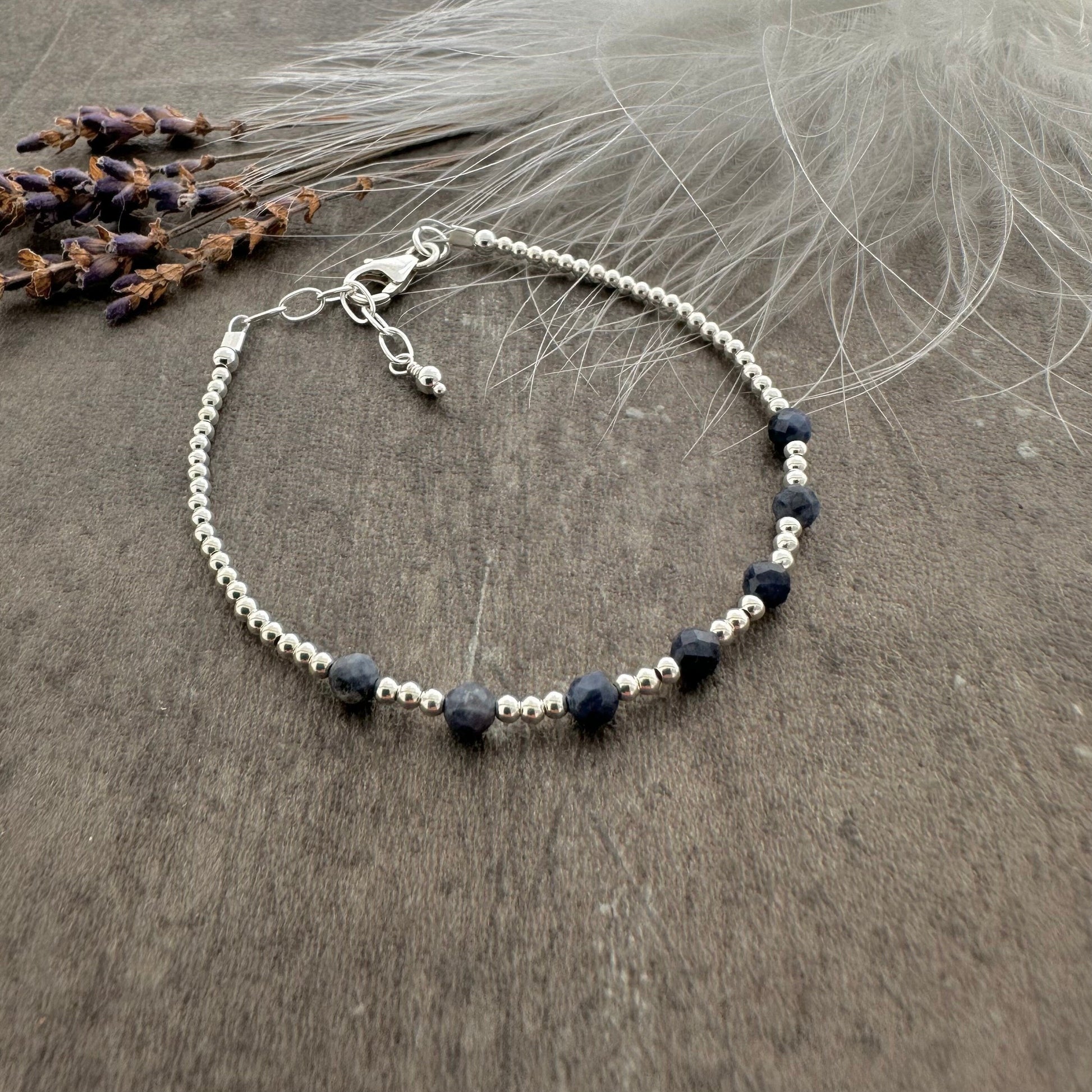 September Birthstone Sapphire Sterling Silver Bracelet,