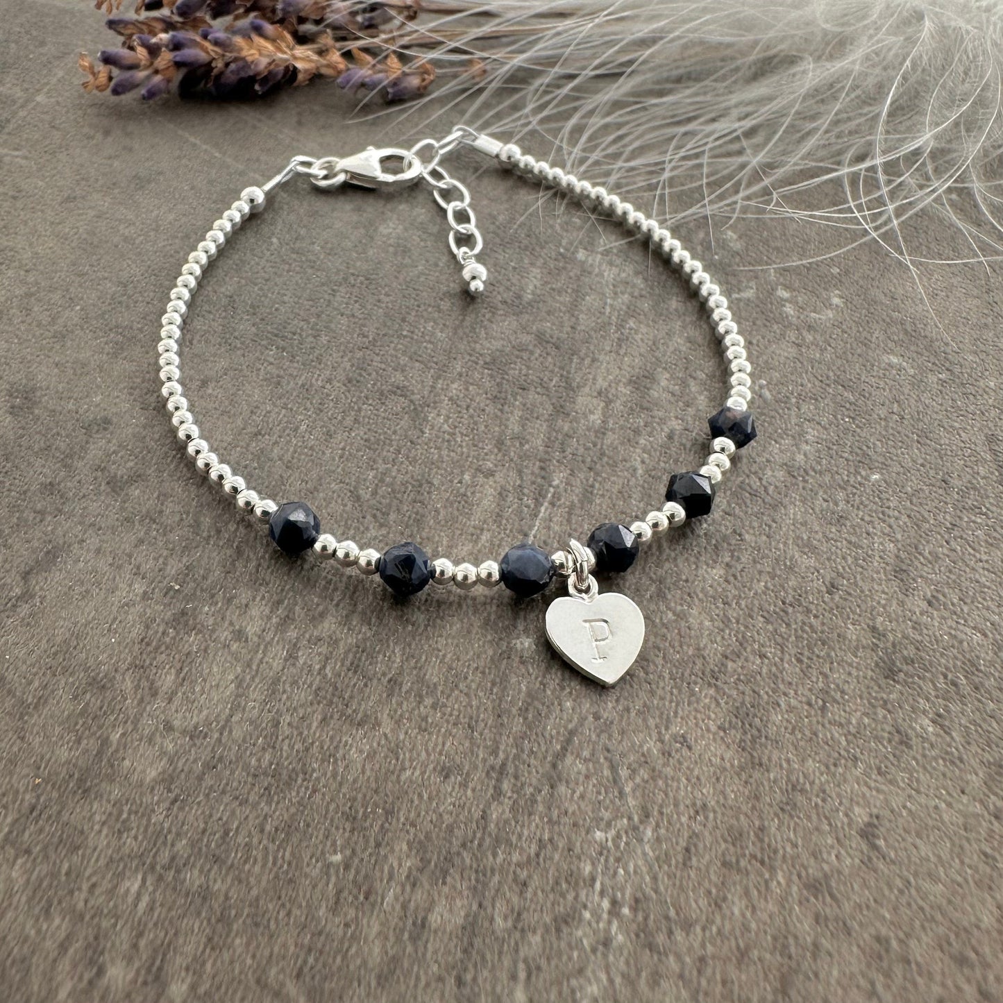 Personalised Sappphire Bracelet, Dainty September Birthstone Jewellery in Sterling Silver