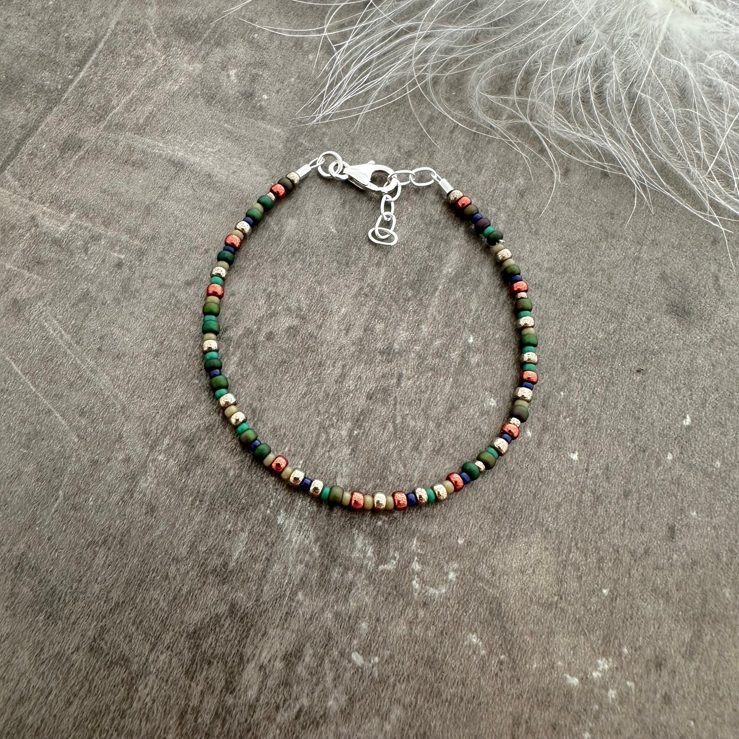 Autumn Green Bracelet with seed beads