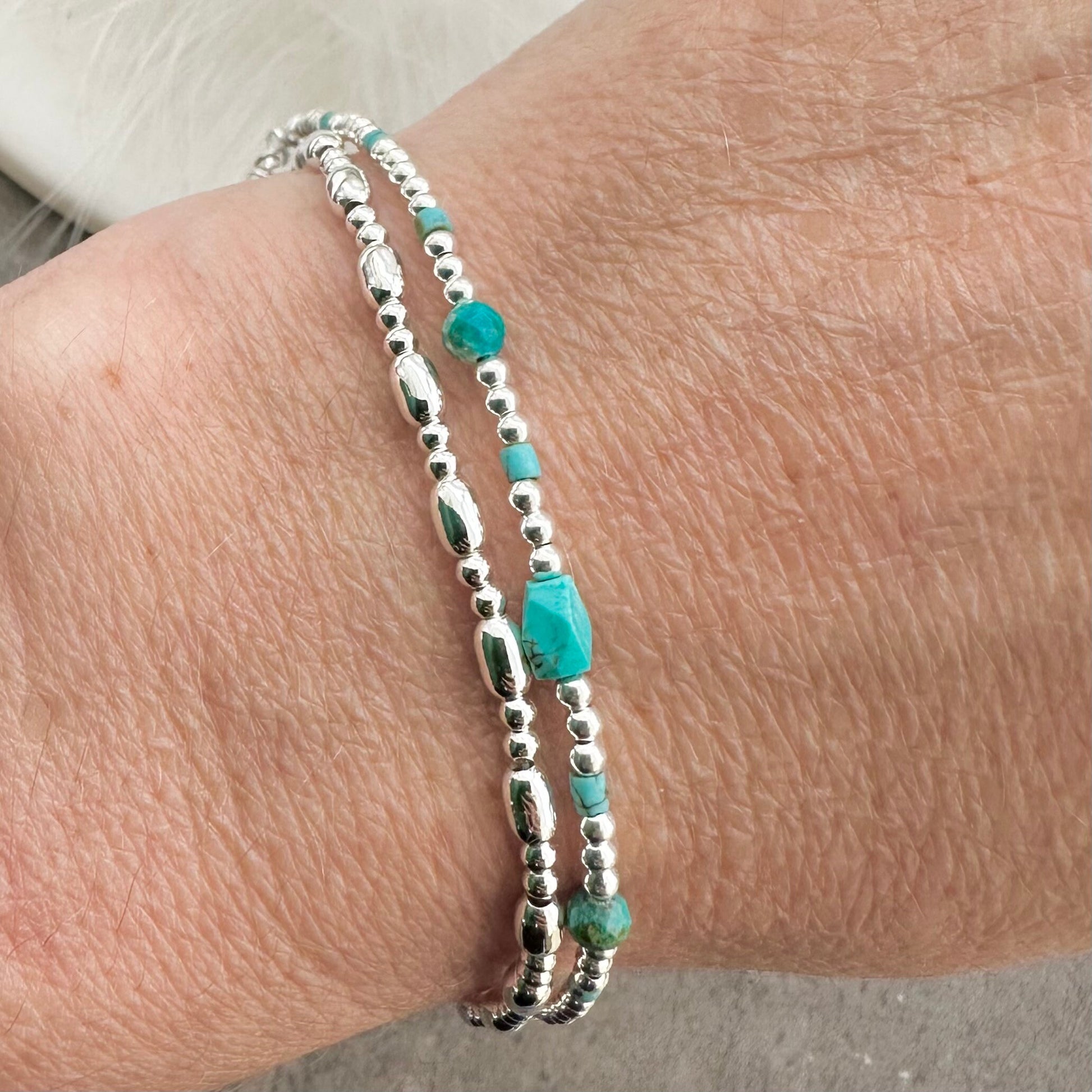 Set of Silver & Turquoise Bracelets, Dainty Turquoise Bracelet in Sterling Silver