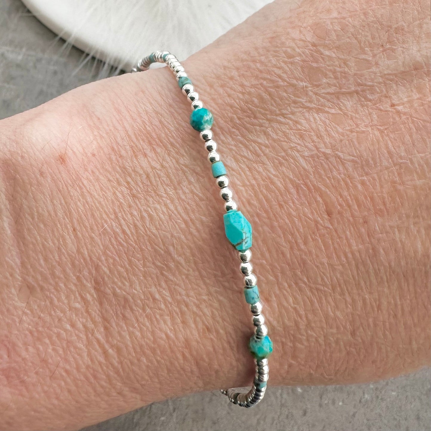 Dainty December Birthstone Turquoise Silver Bracelet, Bracelets for Women