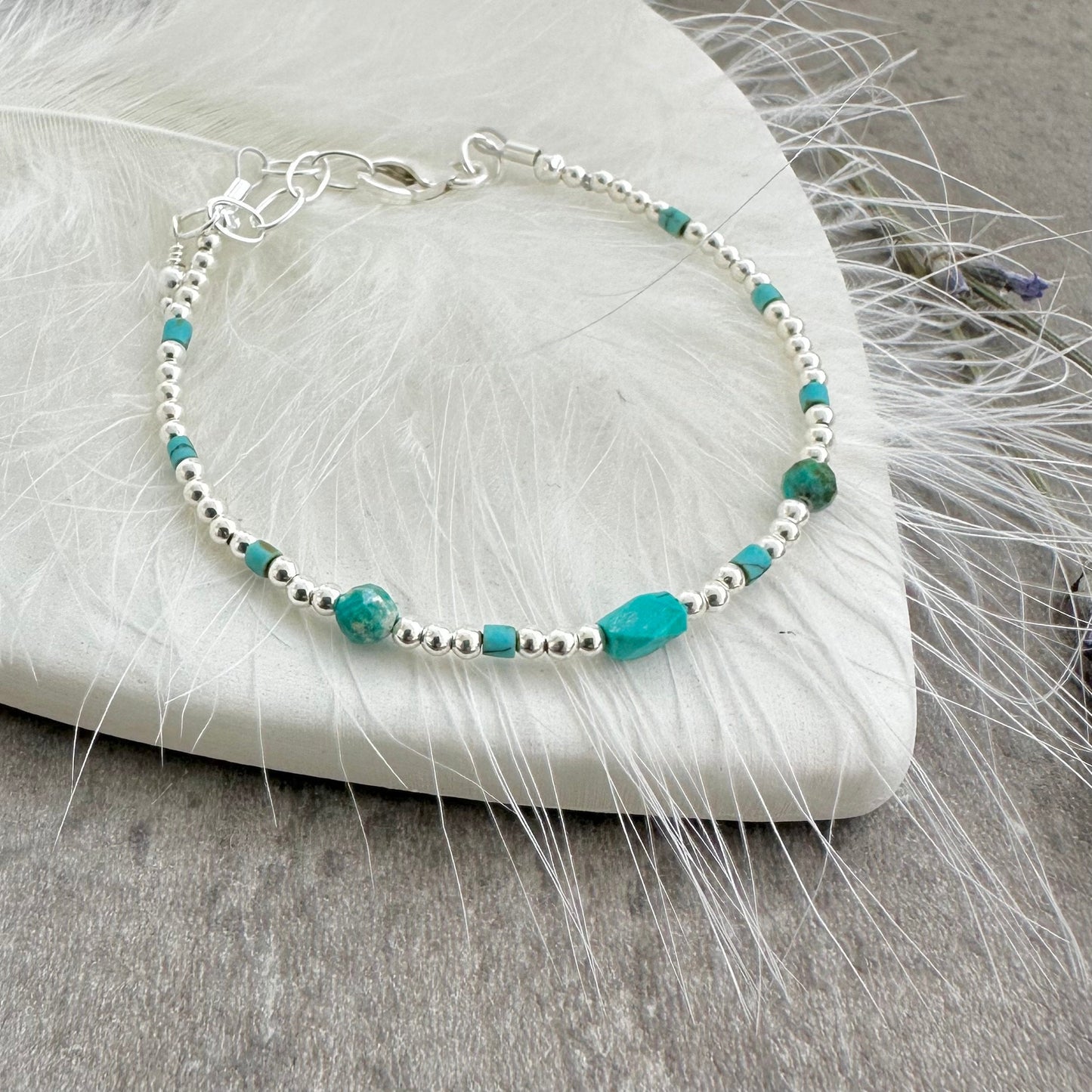 Dainty December Birthstone Turquoise Silver Bracelet, Bracelets for Women