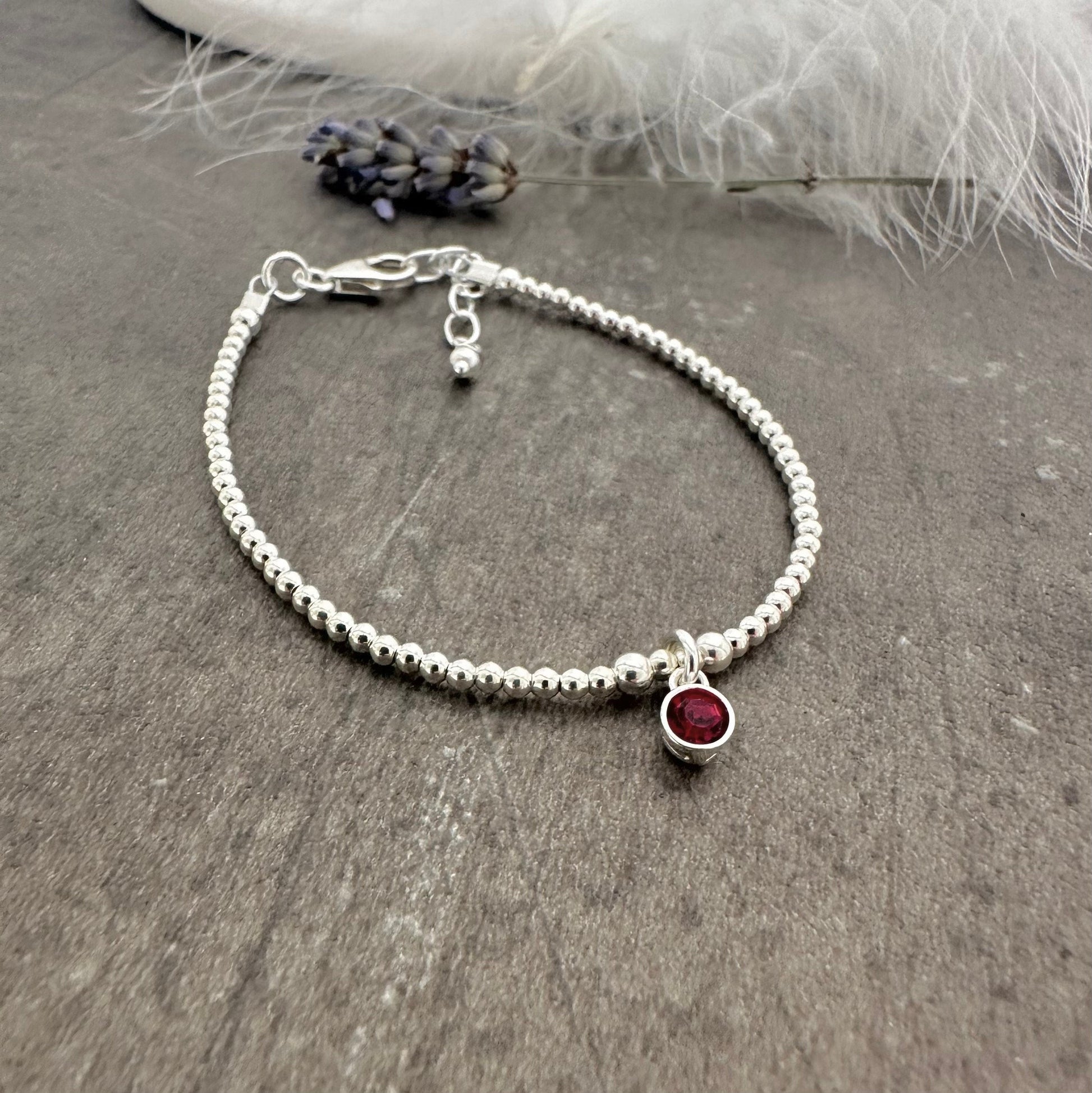 Sterling Silver Bead Bracelet with birthstone crystal