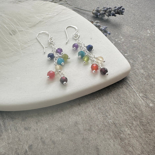 Gemstone Earrings, Rainbow Cascade Earrings