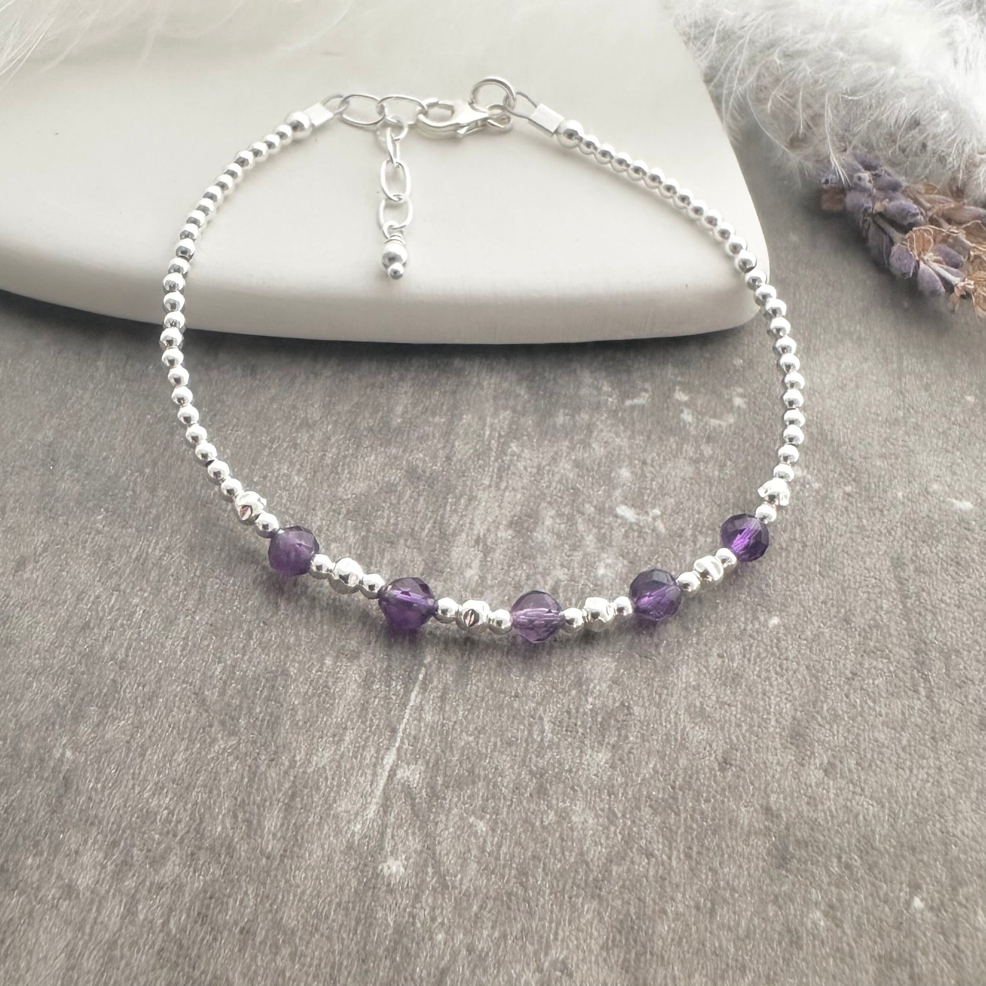 February Birthstone Amethyst Bracelet in sterling silver birthday gift for women