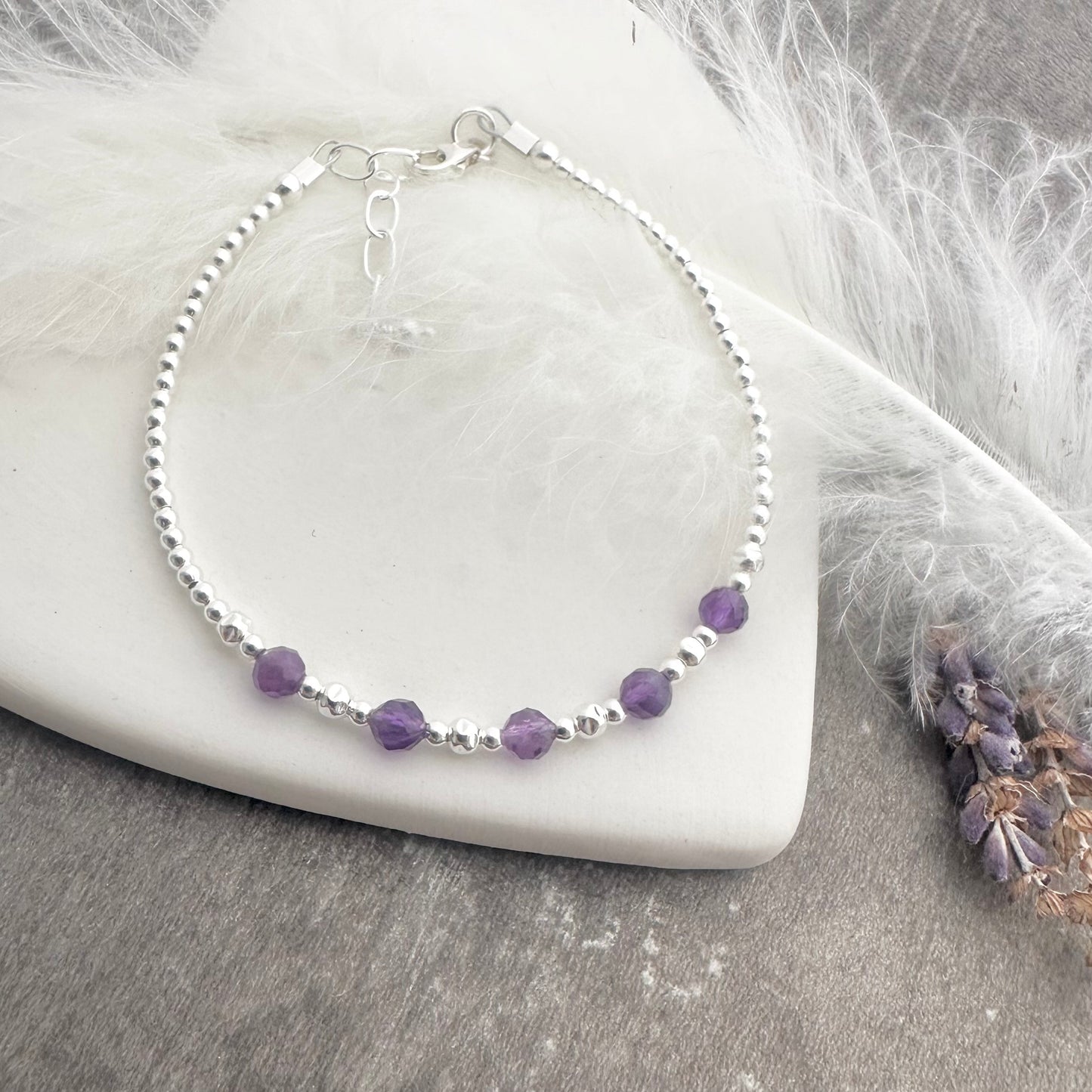 February Birthstone Amethyst Bracelet in sterling silver birthday gift for women