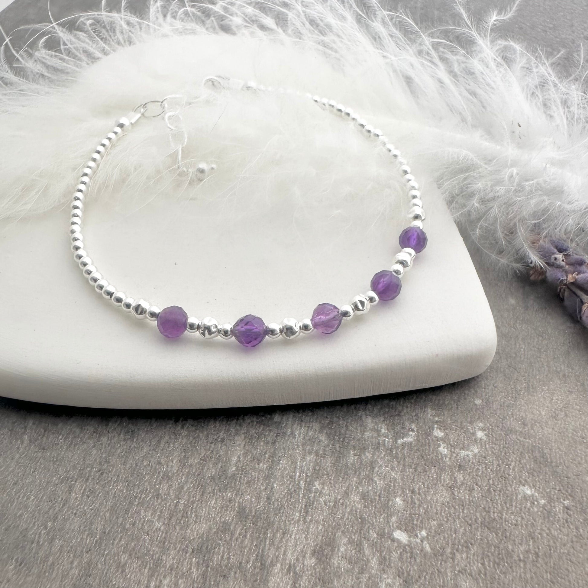 February Birthstone Amethyst Bracelet in sterling silver birthday gift for women