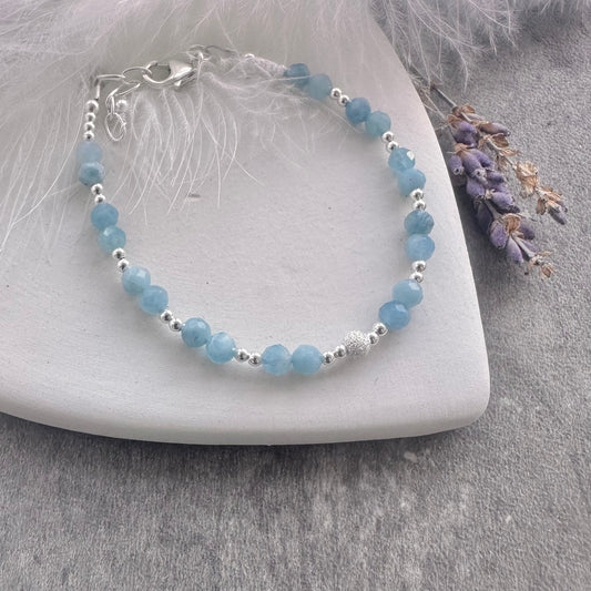 March Birthstone Bracelet, Dainty Aquamarine Bracelet in Sterling Silver nft