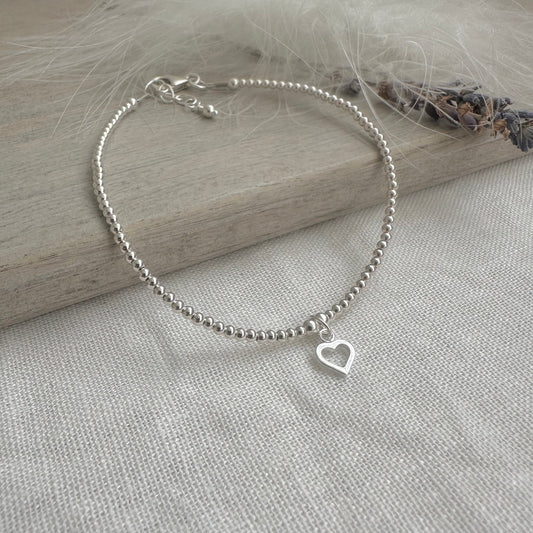 Sterling Silver Heart Anklet, Ankle Bracelet