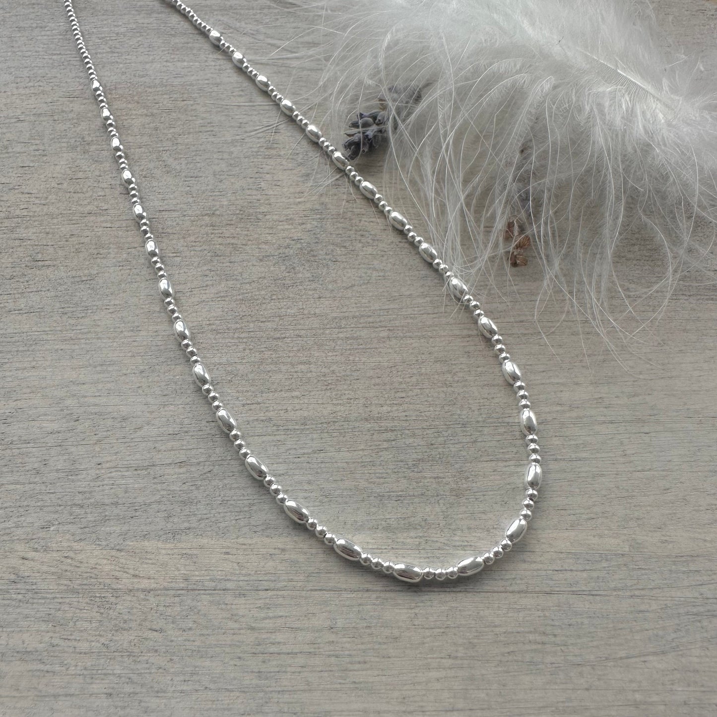 Thin Sterling Silver Oval Beaded Necklace, dainty necklace