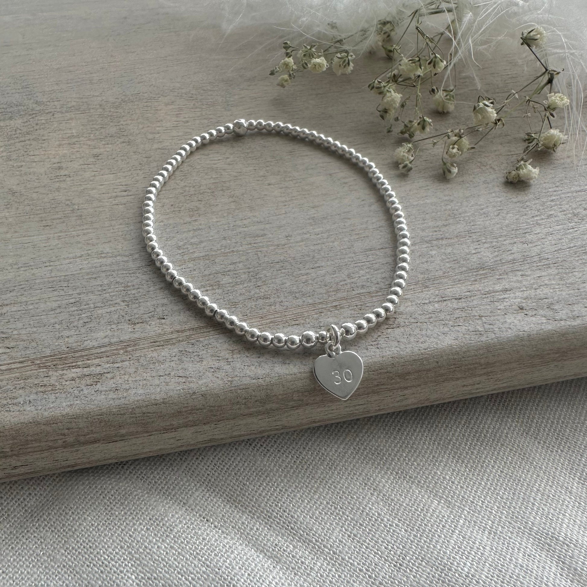 Stretchy Birthday Bracelet, Age Bracelet in Sterling Silver for Birthday Gift 18th 21st 30th 40th 50th 60th