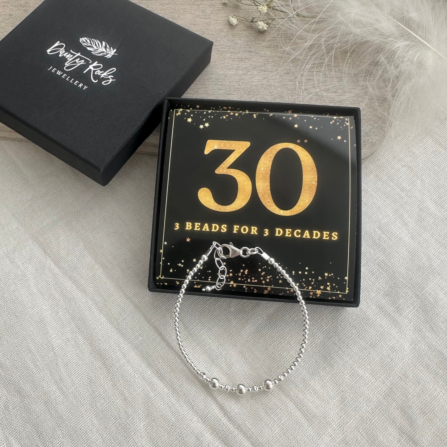 30th Birthday Gift 3 Beads 3 Decades Bracelet, Jewellery Gift for Her 30th in Sterling Silver