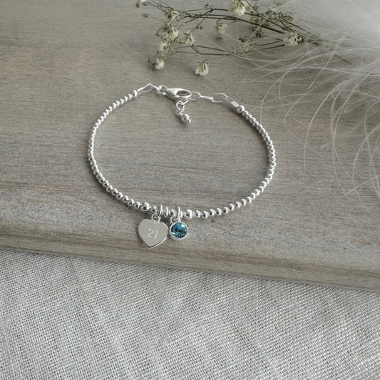 21st Birthday Milestone Gift, Dainty Bracelet with Cubic Zirconia Birthstone