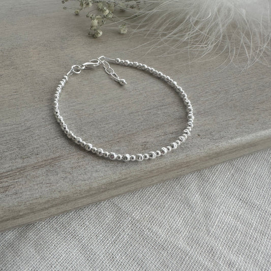 Sterling Silver Bracelet, Textured 3mm bead bracelet