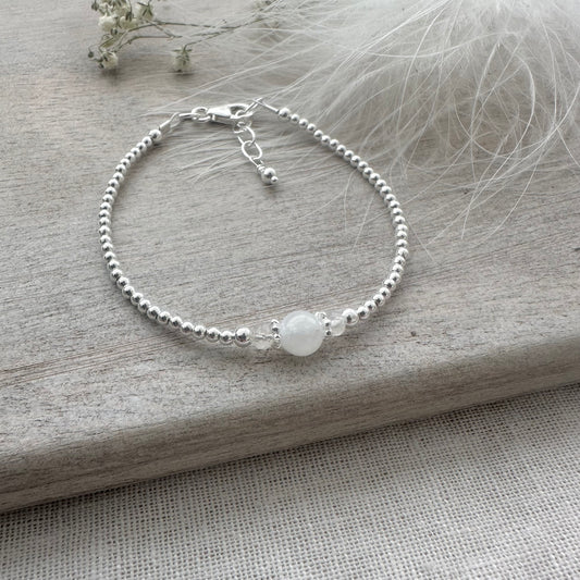 Rainbow Moonstone Bracelet, ,Dainty June Birthstone Bracelet