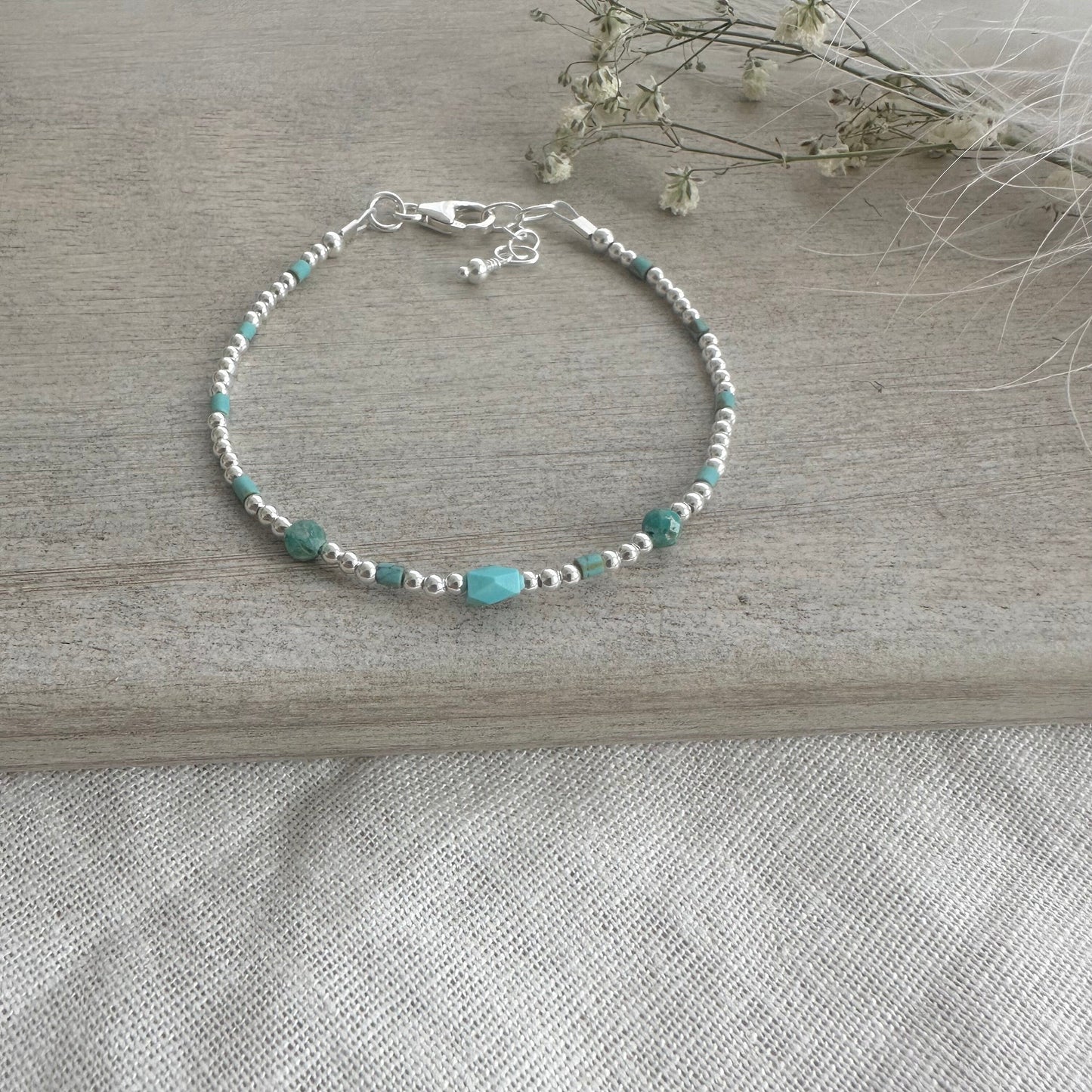 Dainty December Birthstone Turquoise Silver Bracelet, Bracelets for Women