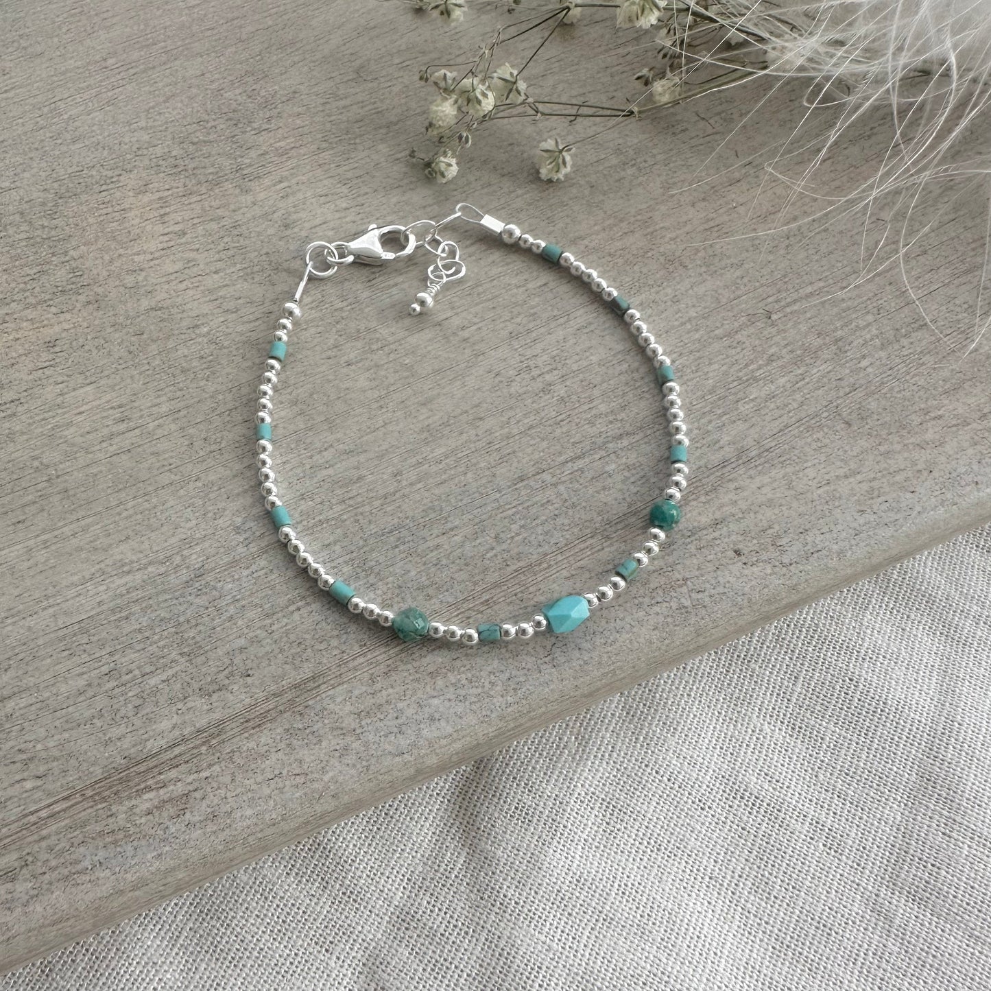 Dainty December Birthstone Turquoise Silver Bracelet, Bracelets for Women