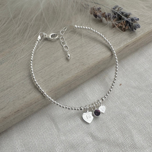 Personalised Birthstone Milestone Bracelet Gift for 16th 18th 21st 30th 40th 50th 60th in Sterling Silver