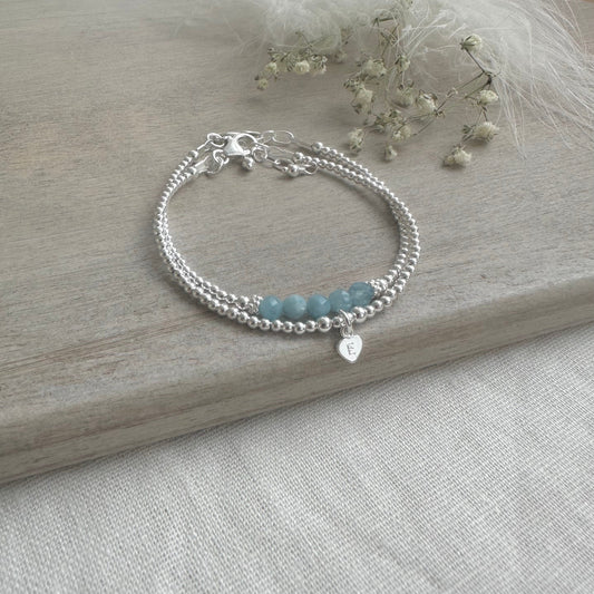 Personalised Aquamarine Bracelet Set, March Birthstone Jewellery