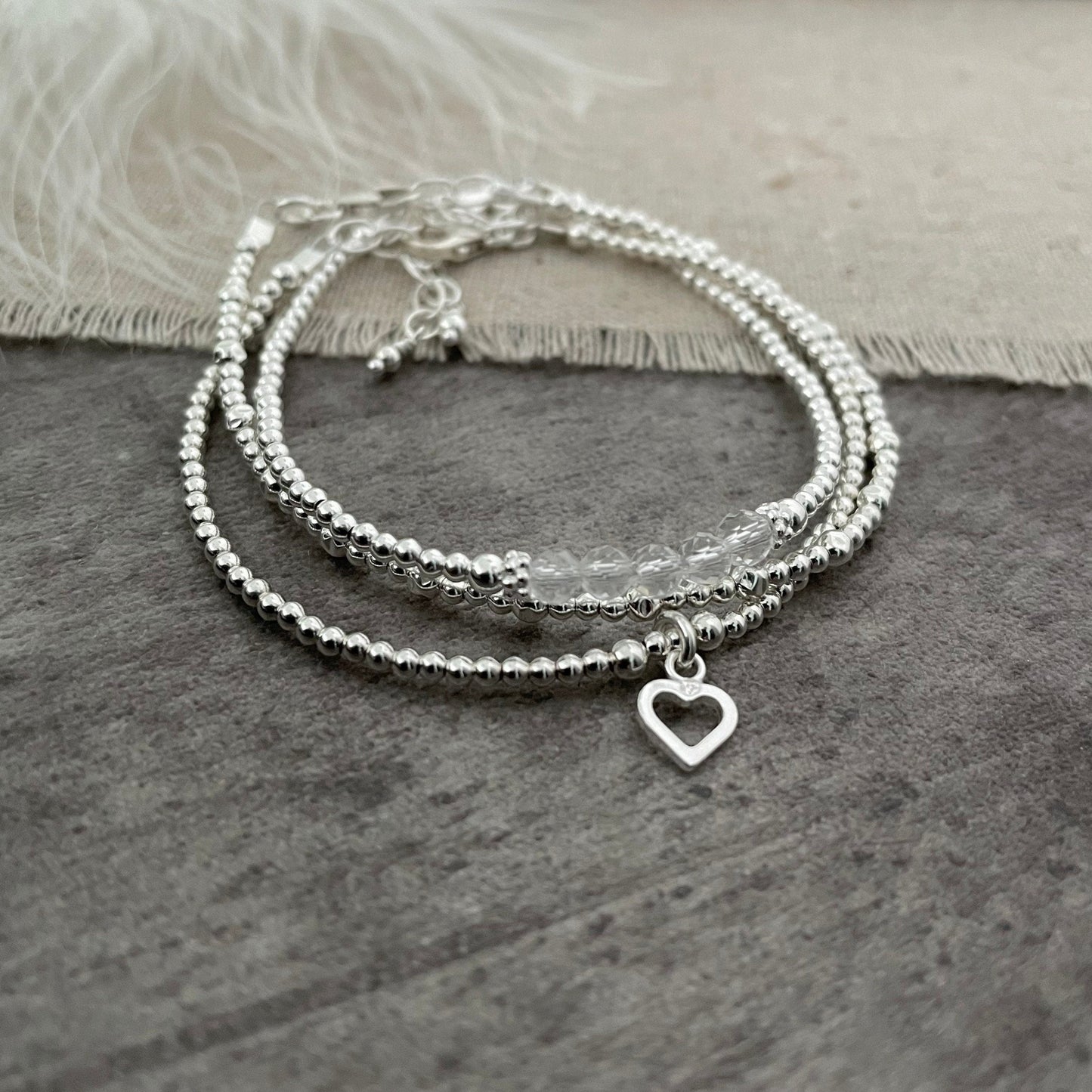 A Dainty April Birthstone Rock Quartz Bracelet Set, April Stacking Bracelets for Women in Sterling Silver