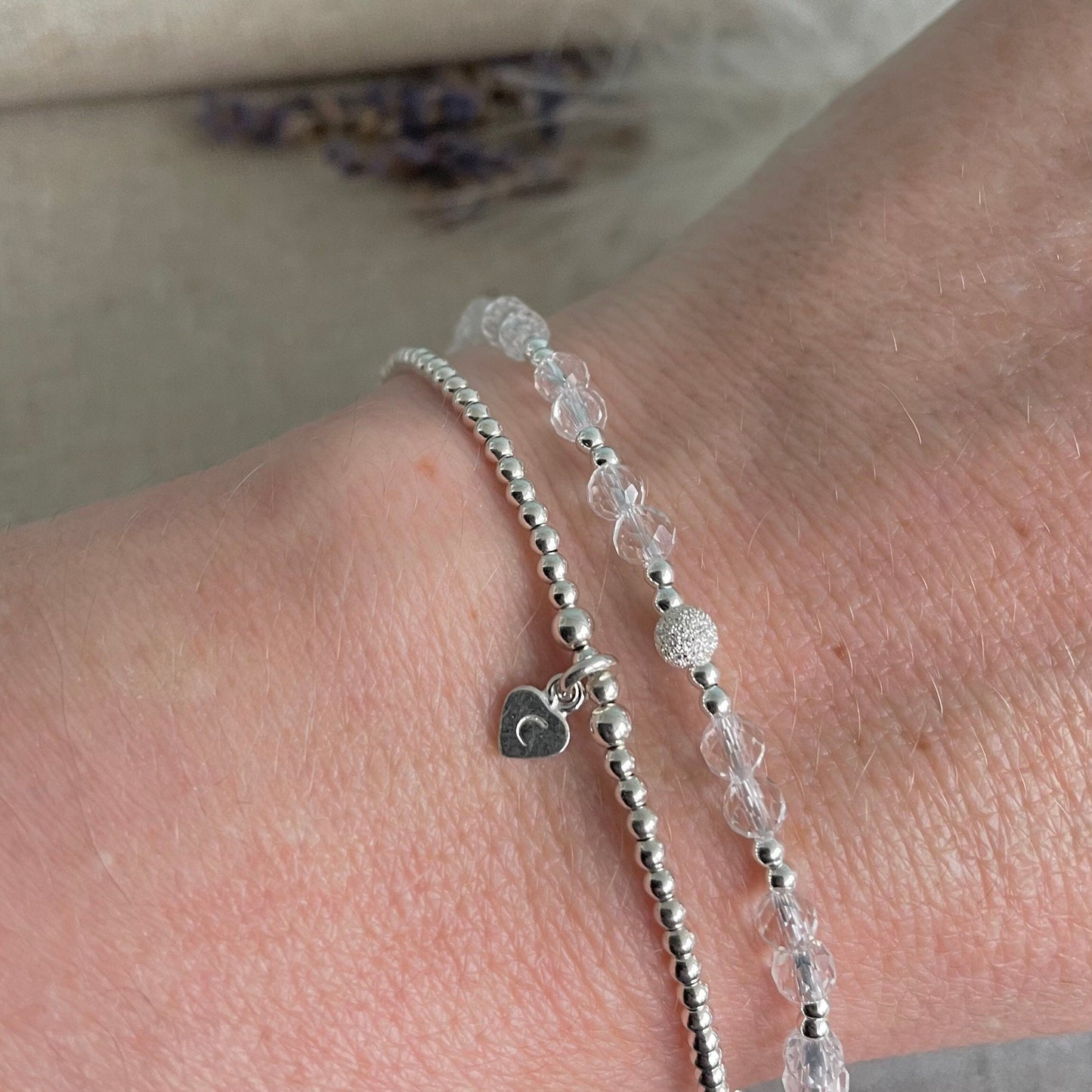 Set of 2 April Birthstone Rock Quartz Bracelets, Stacking Bracelets for April Birthday, Rock Quartz Jewellery for Women