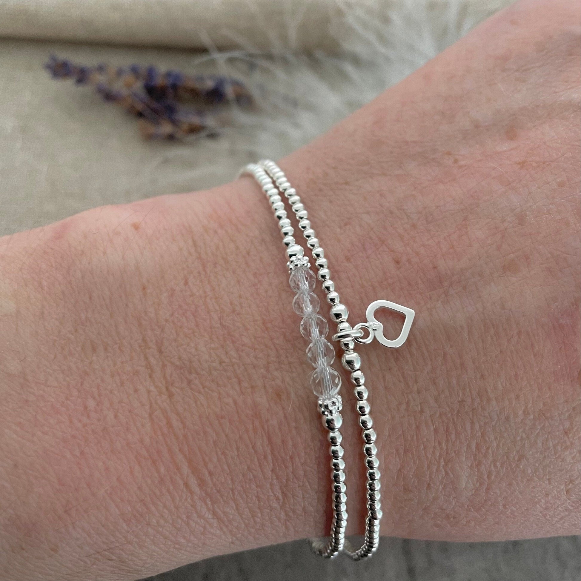 Set of Rock Quartz Bracelets, April Birthstone, Stacking Bracelet Set, Dainty Sterling Silver Bracelets for Women