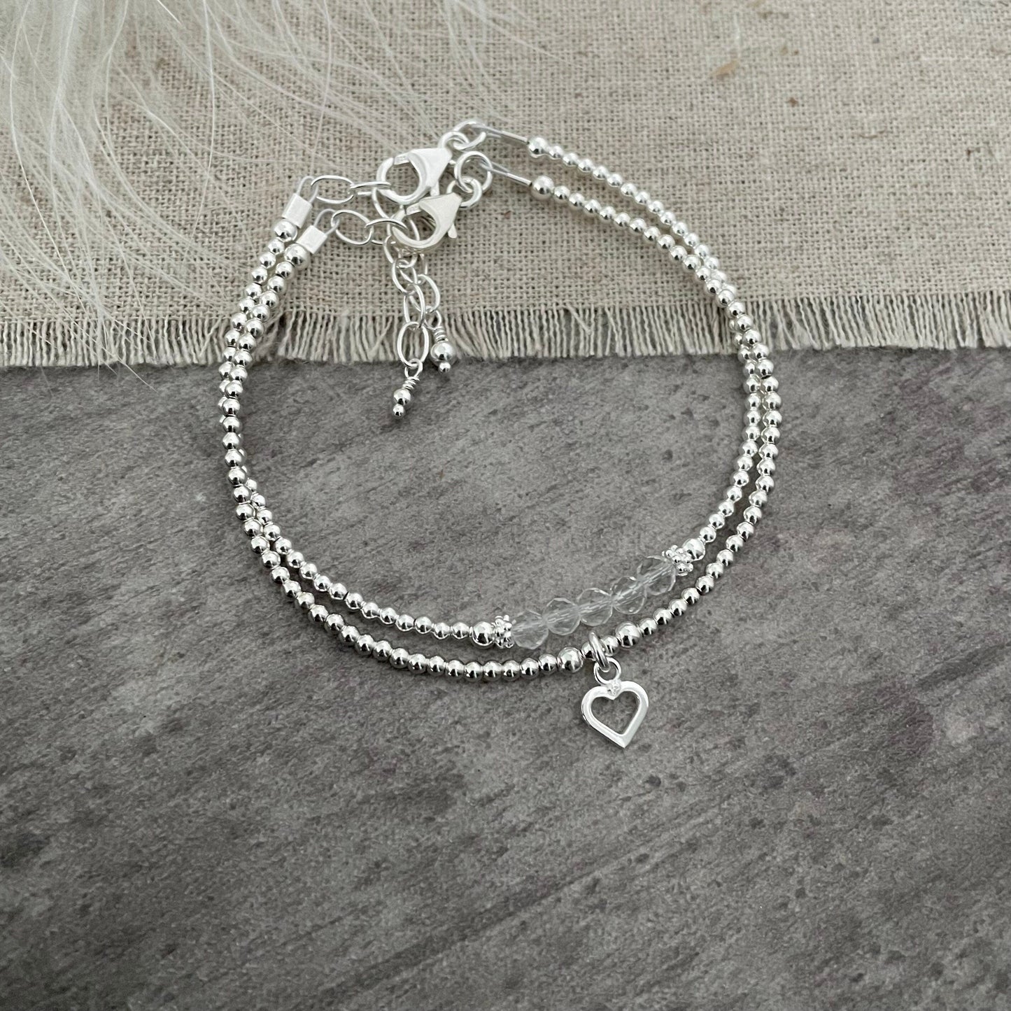 Set of Rock Quartz Bracelets, April Birthstone, Stacking Bracelet Set, Dainty Sterling Silver Bracelets for Women