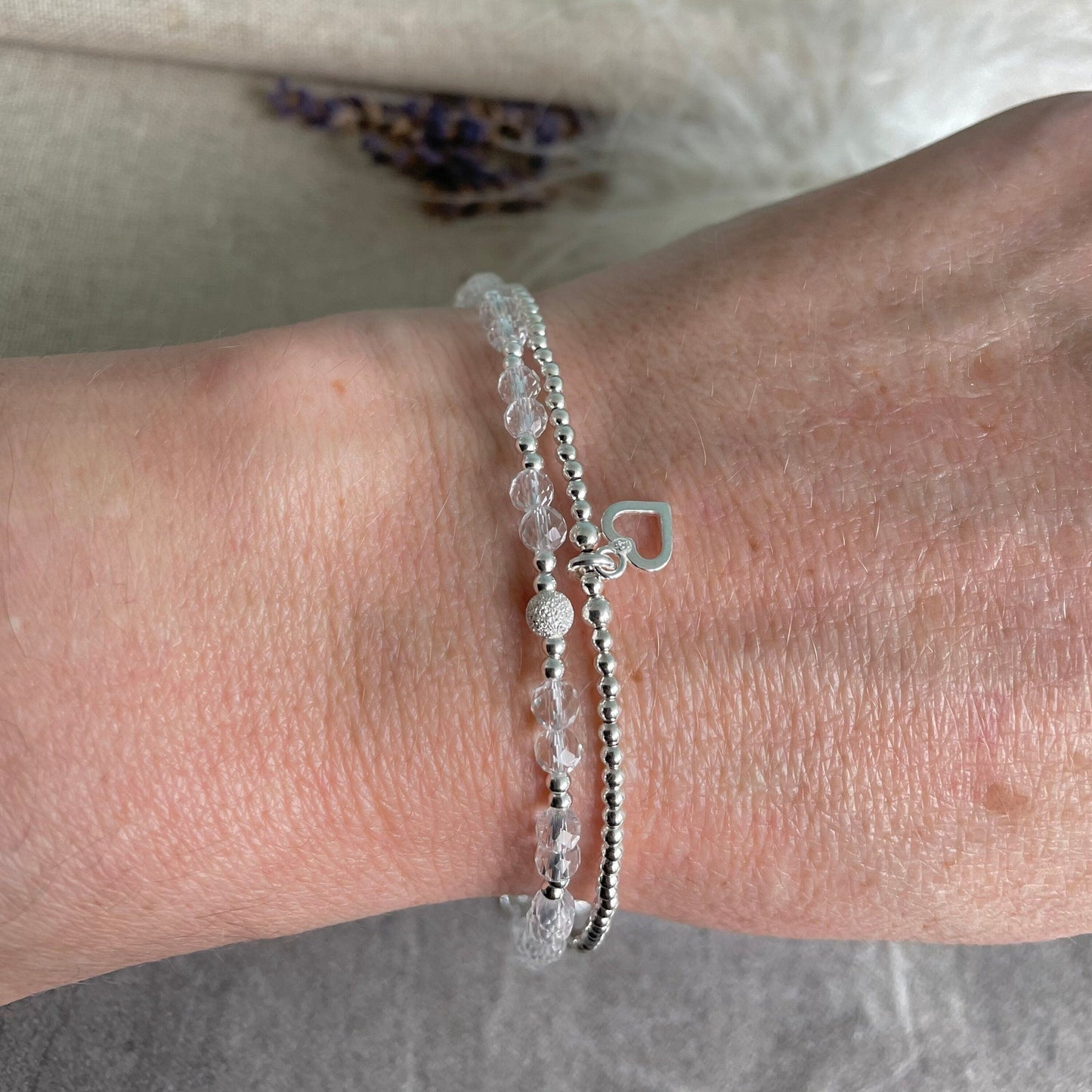 Rock Quartz Bracelet Set made with April Birthstone and Sterling Silver, April Birthday Gift for Women