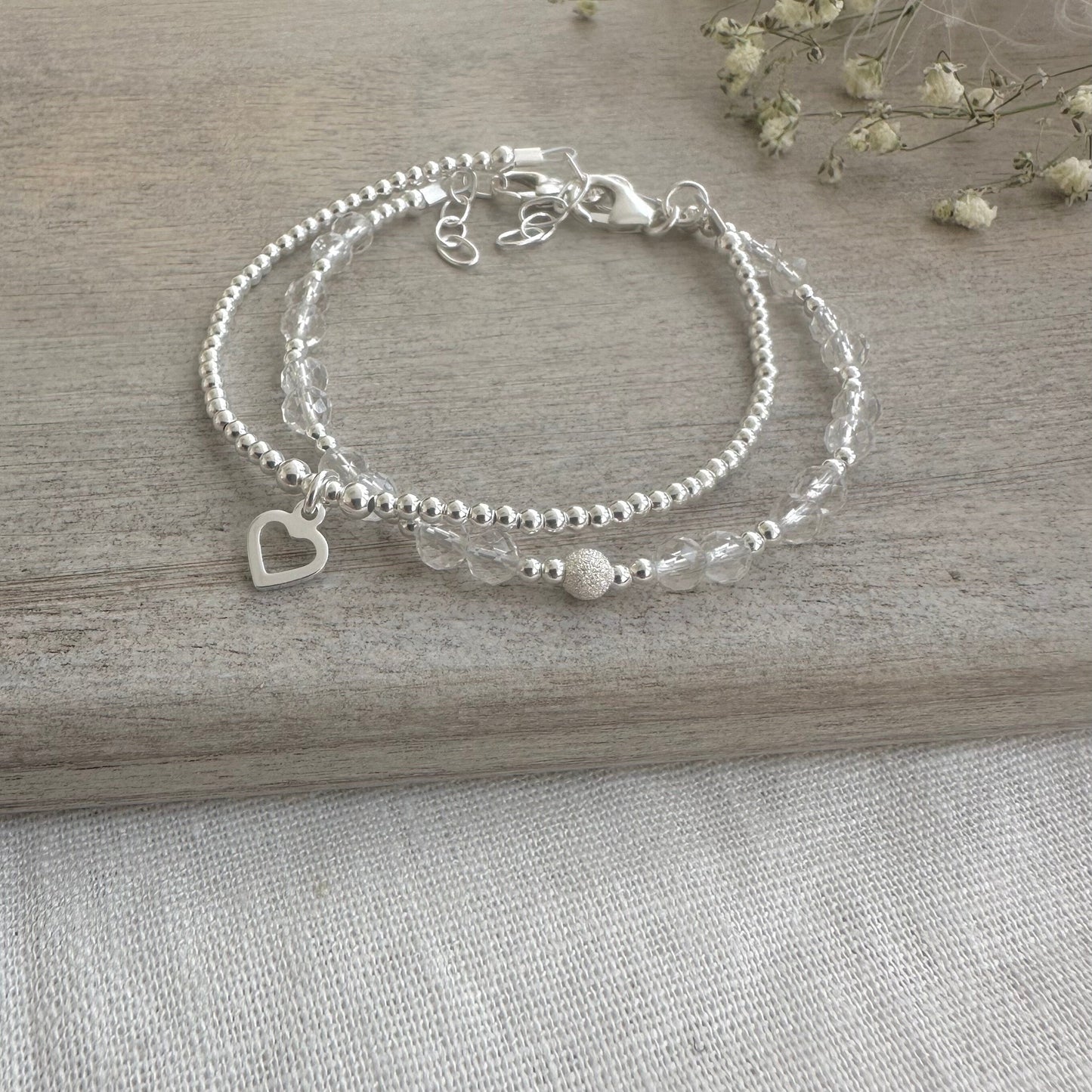 Rock Quartz Bracelet Set made with April Birthstone and Sterling Silver, April Birthday Gift for Women