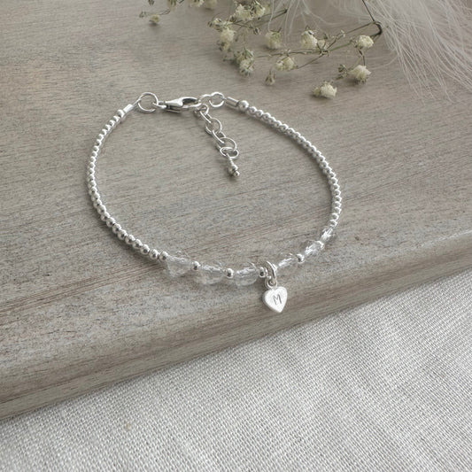 Personalised Quartz Bracelet, , Dainty April Birthstone Jewellery in Sterling Silver