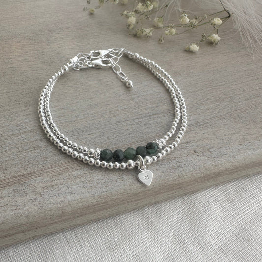 Personalised Green Emerald Bracelet Set, May Birthstone Jewellery