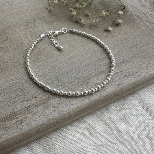 Beaded Sterling Silver Bracelet, Dainty Layering Bracelet