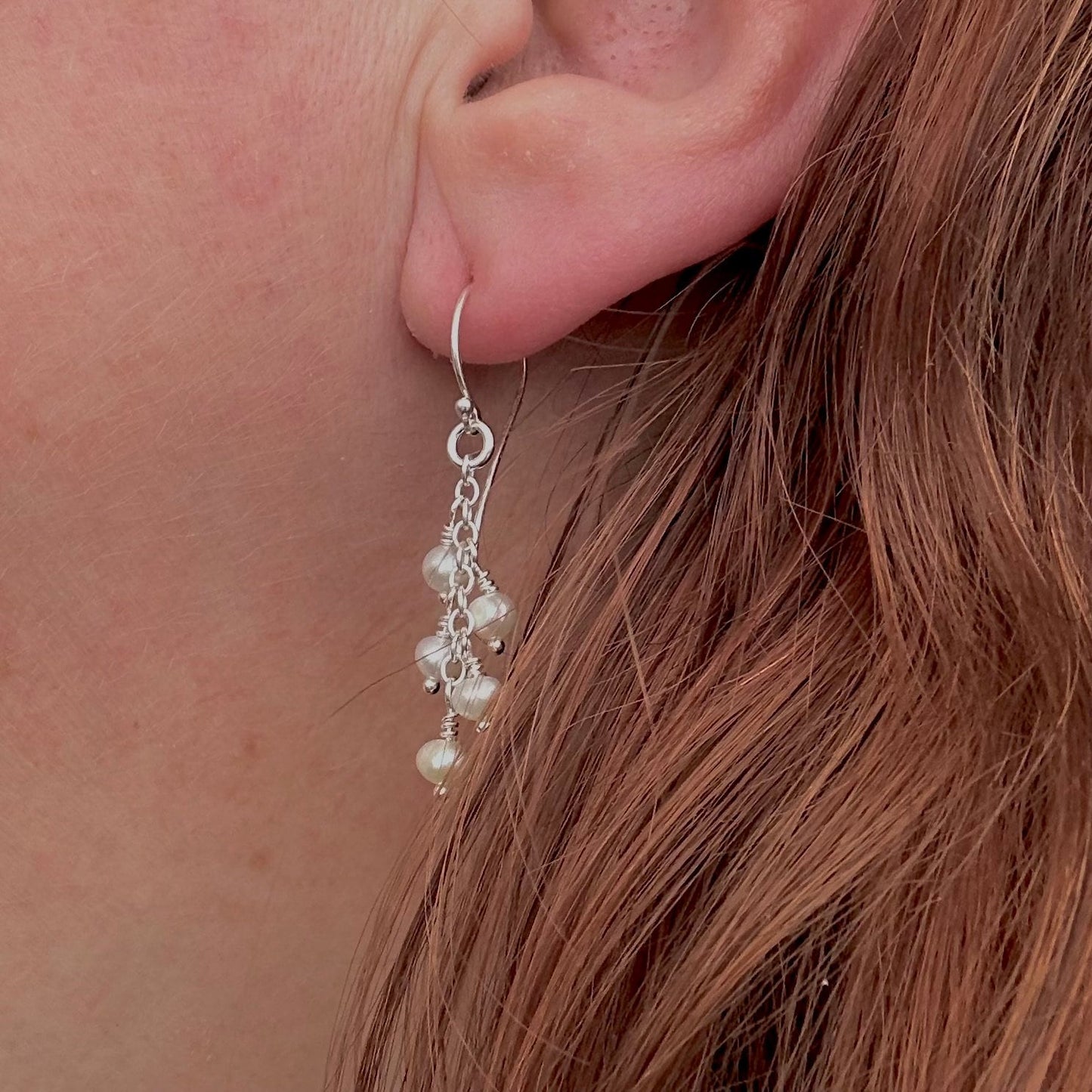 Dainty Ivory Pearl Drop Earrings for birthday, June Birthstone and Sterling Silver Made to order jewellery gift for women