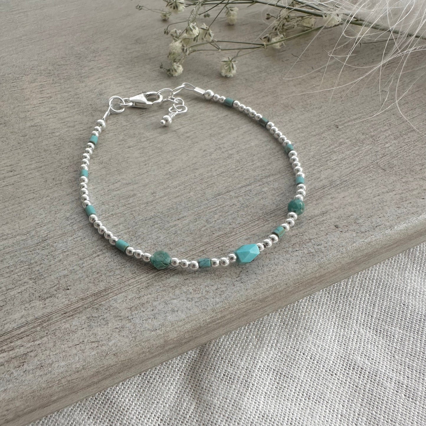 Dainty December Birthstone Turquoise Silver Bracelet, Bracelets for Women