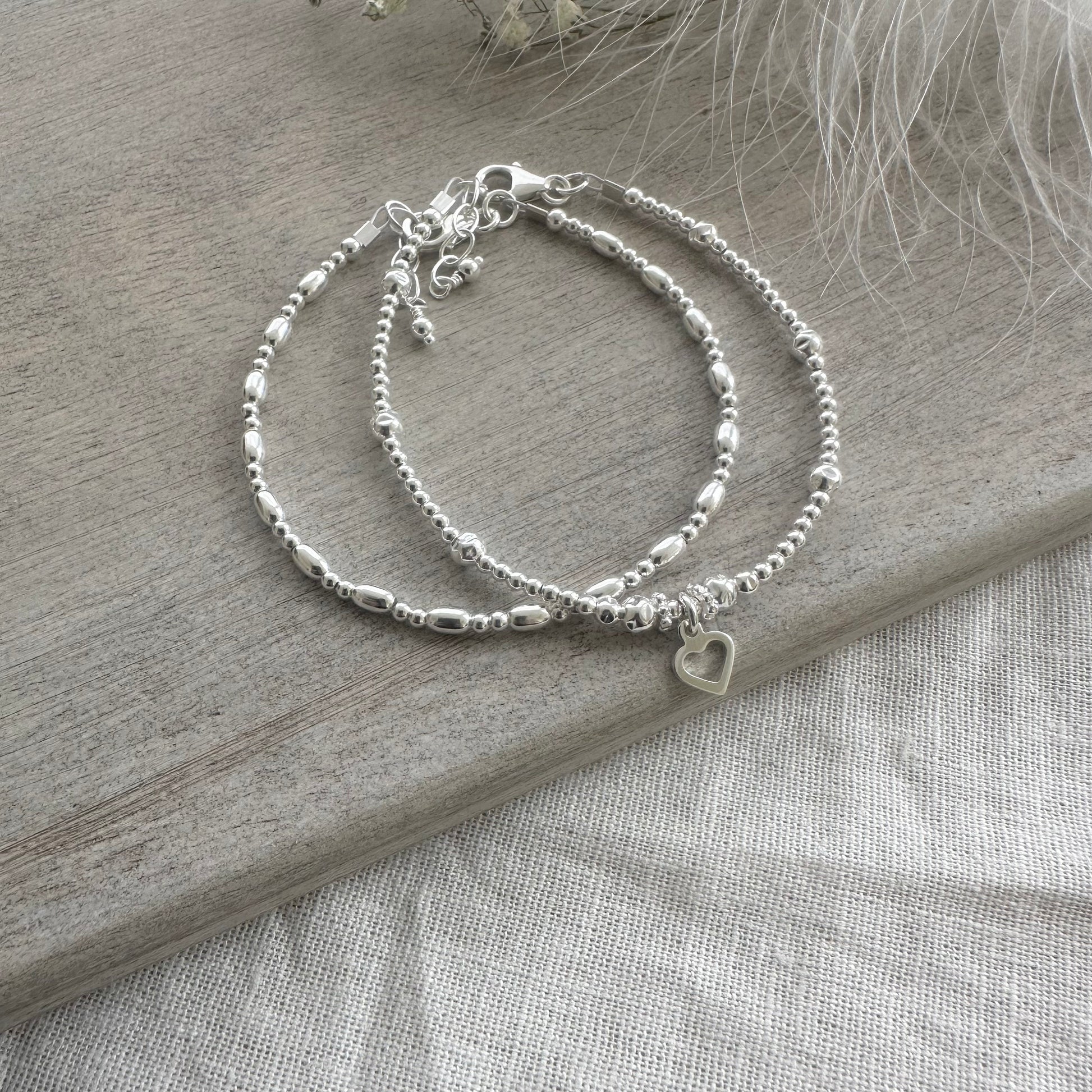 Set of 2 Silver Stacking Bracelets, Sterling Silver Layering Bracelets