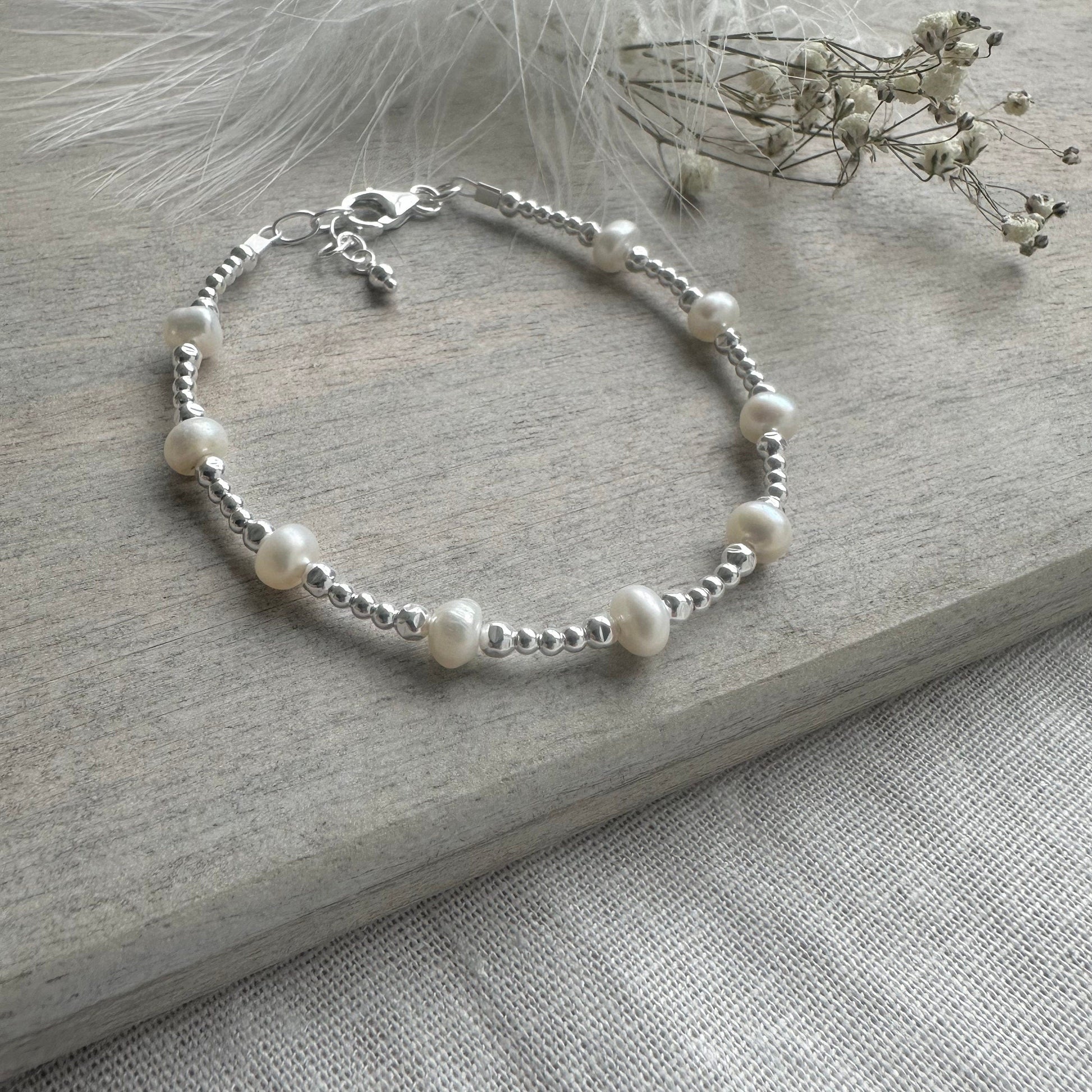 Sterling Silver and Pearl Bracelet, June Birthstone Pearl Jewellery