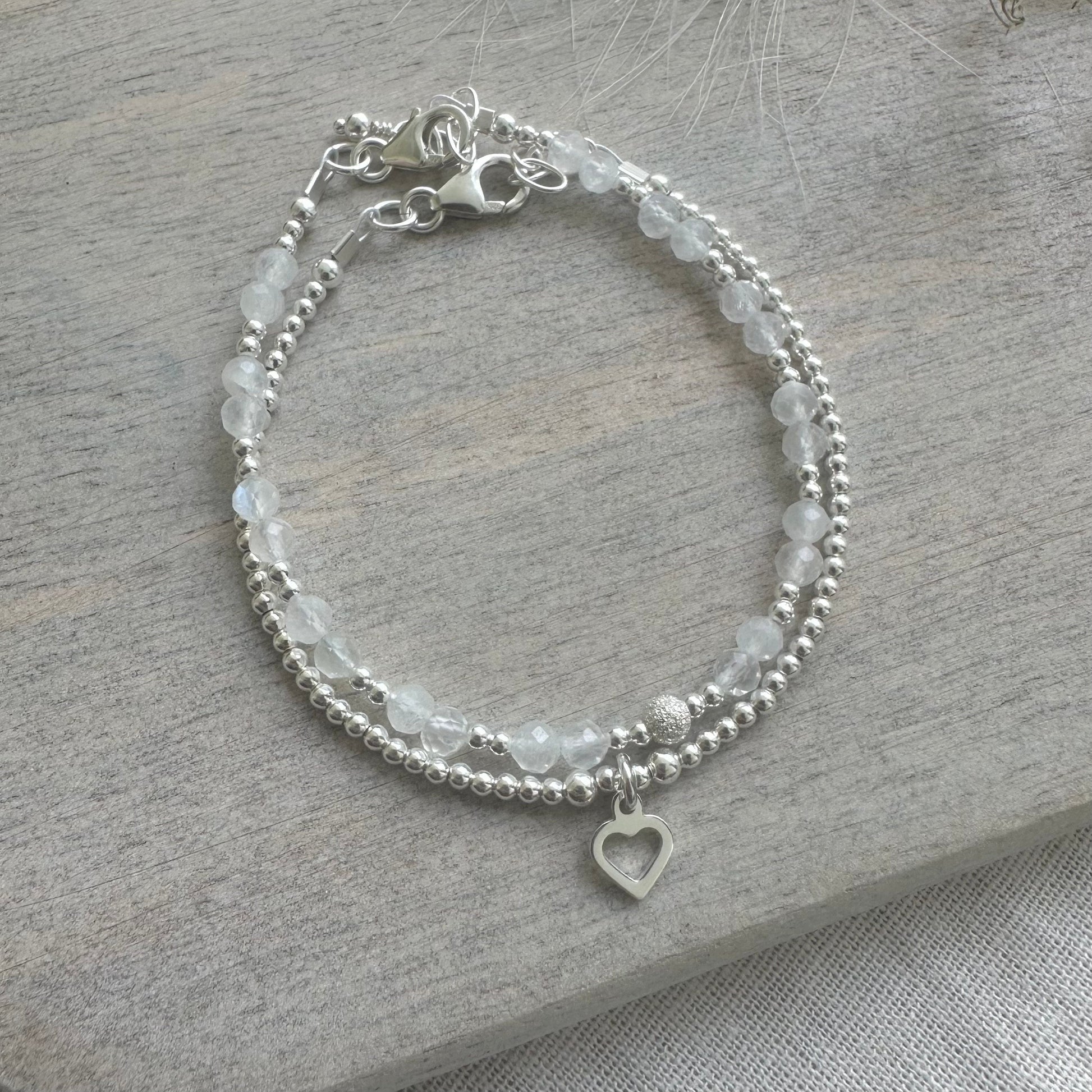 Moonstone Bracelet Set made with June Birthstone and Sterling Silver, June Birthday Gift for Women