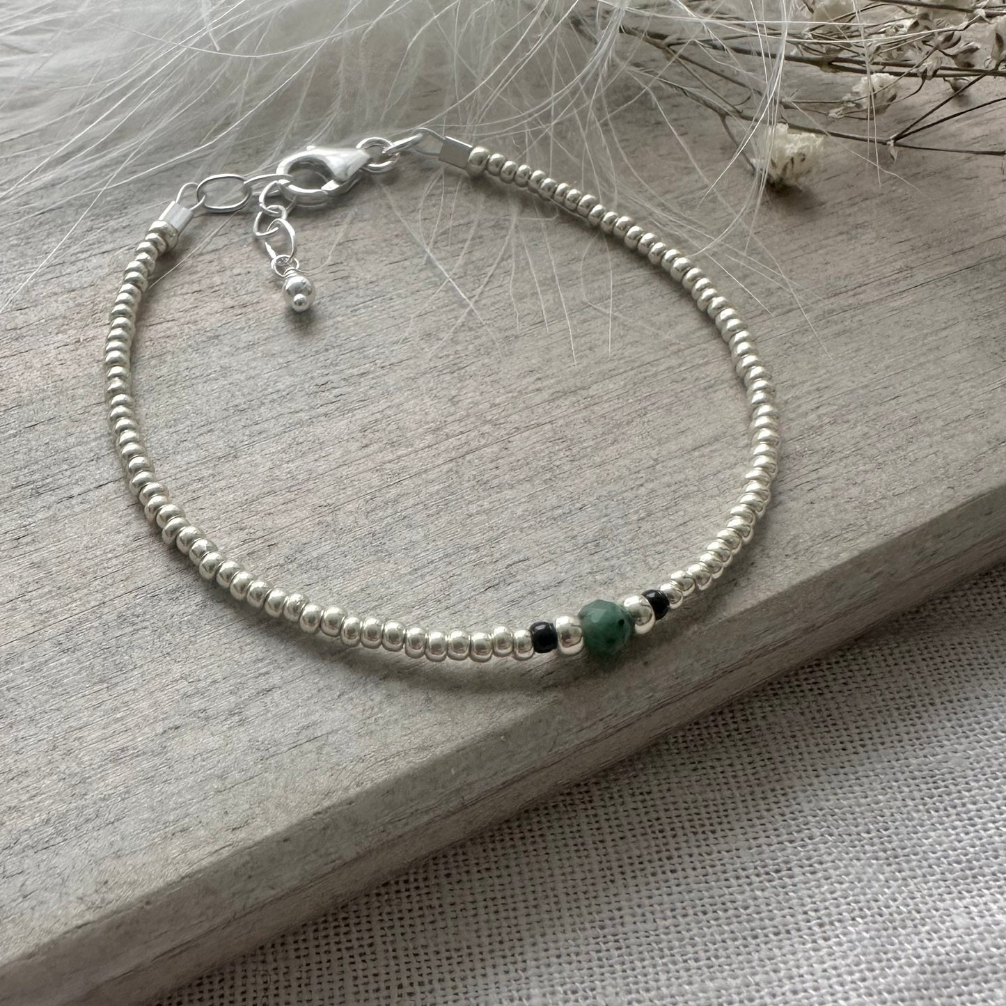 Emerald seed bead Bracelet, May Birthstone jewellery