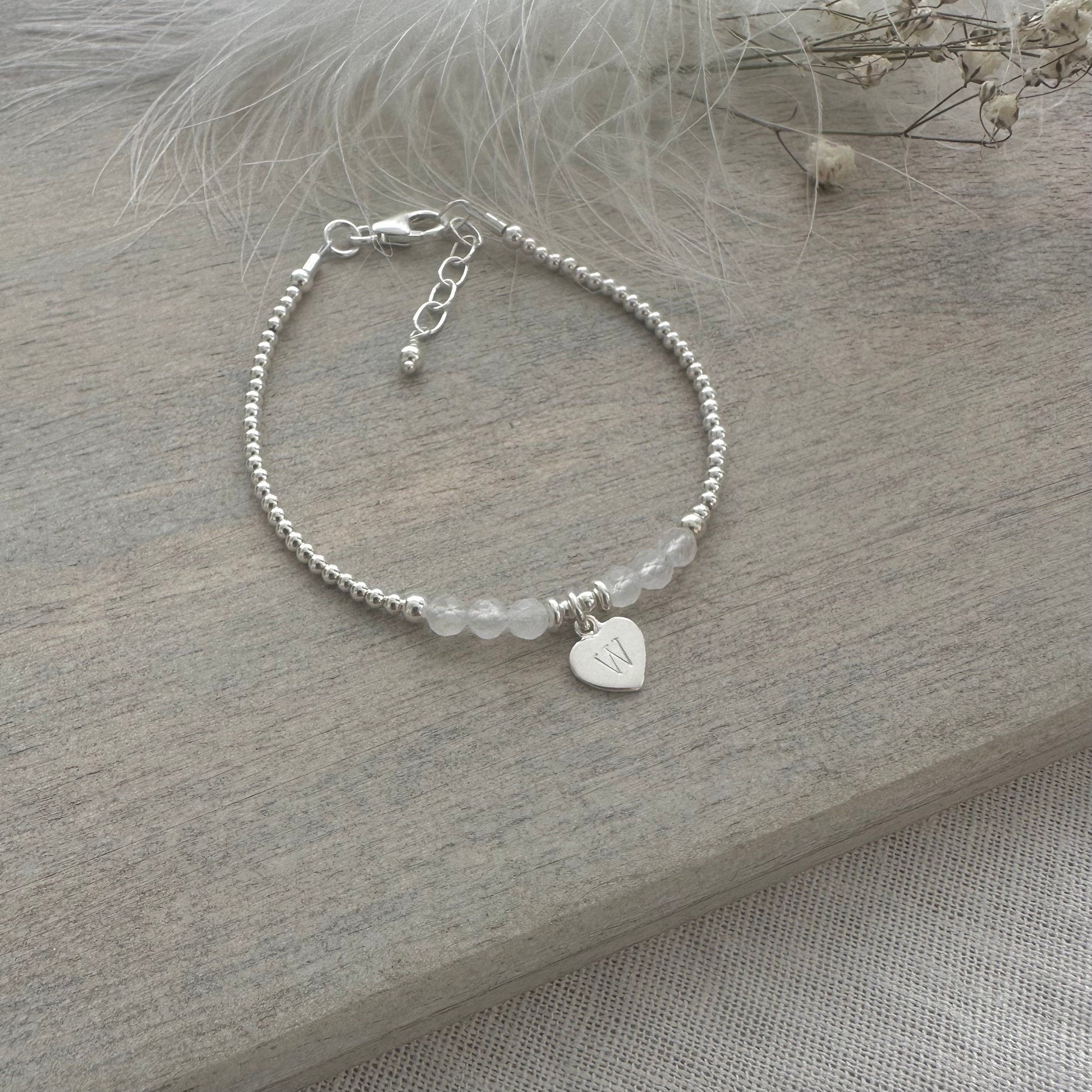 Personalised June Birthstone Bracelet, Dainty Moonstone Bracelet in Sterling Silver