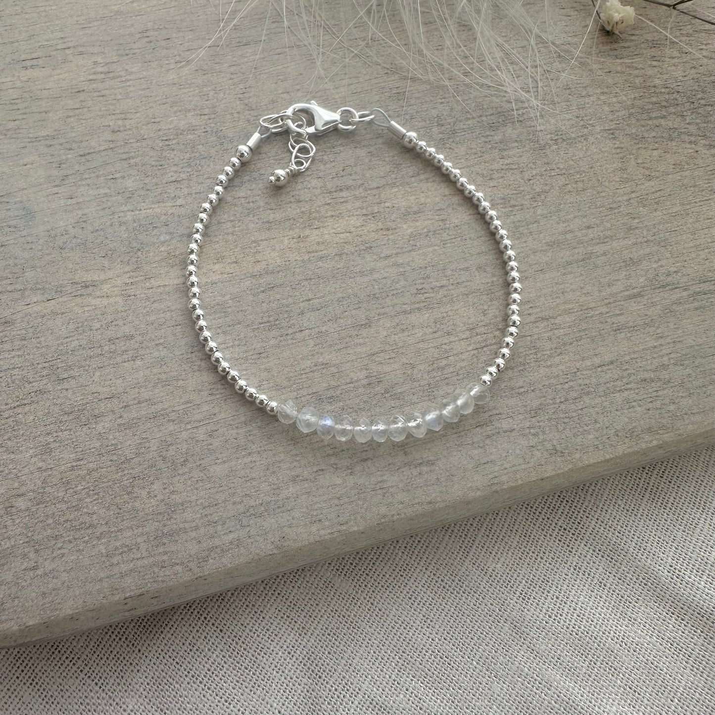 Dainty Rainbow Moonstone bracelet, June Birthstone Jewellery flashy