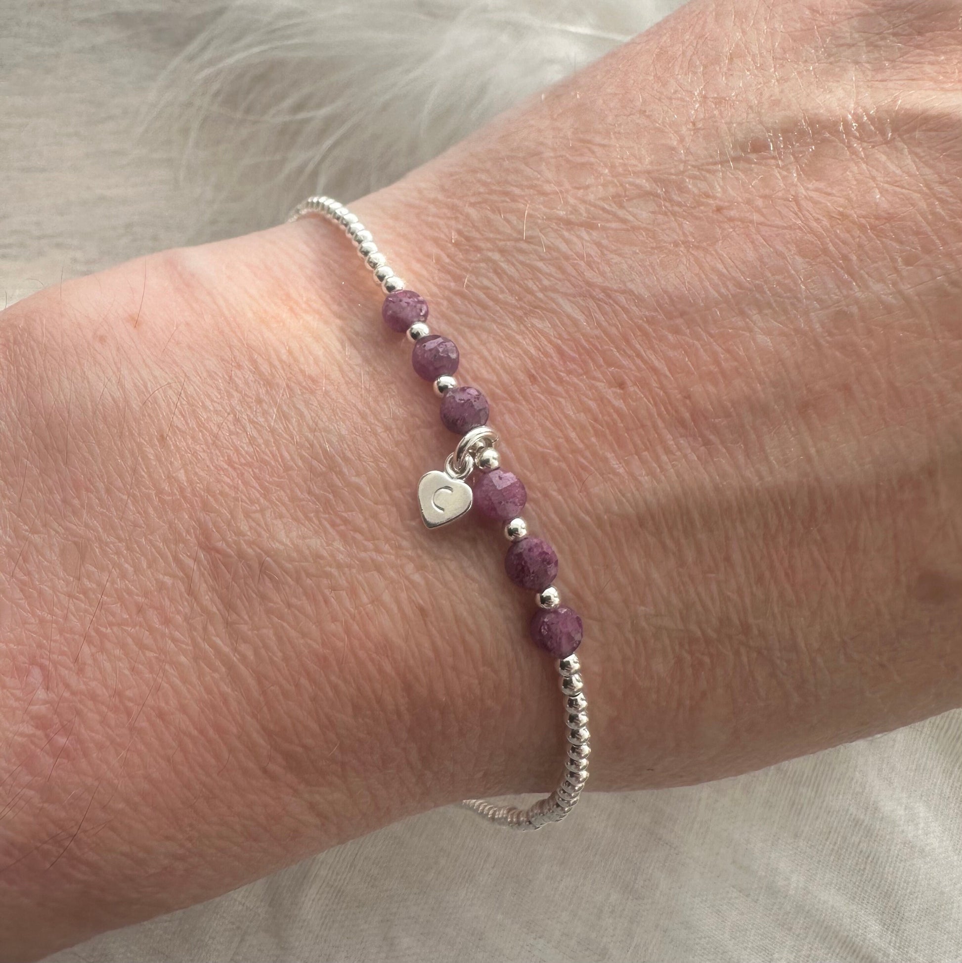 Dainty Personalised Ruby Bracelet, July Birthstone Jewellery in Sterling Silver