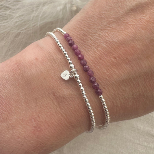 Personalised Ruby Bracelet Set, July Birthstone Jewellery