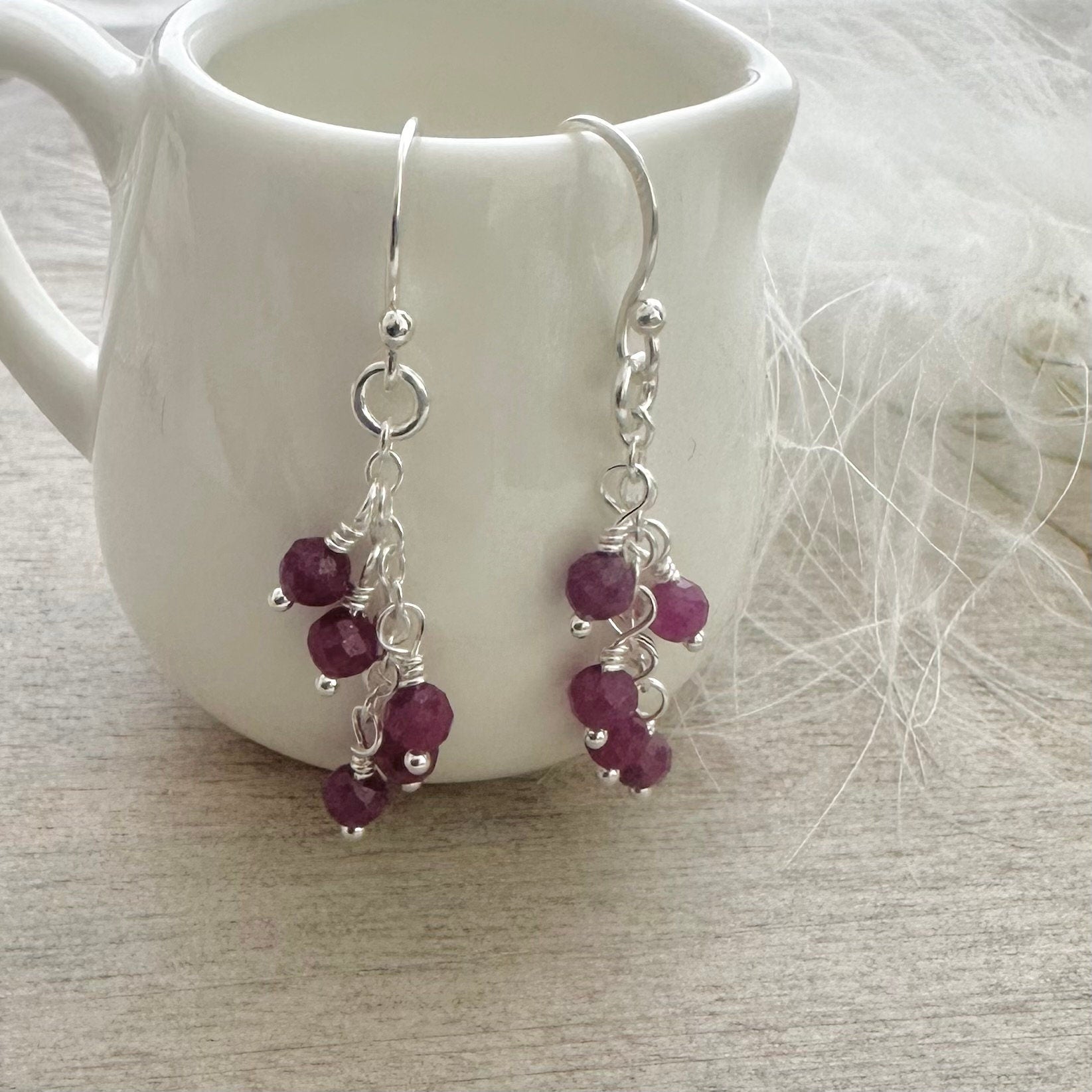 Ruby Necklace Earrings Set, July Birthstone Sterling Silver - Dainty Jewellery Gift for Women