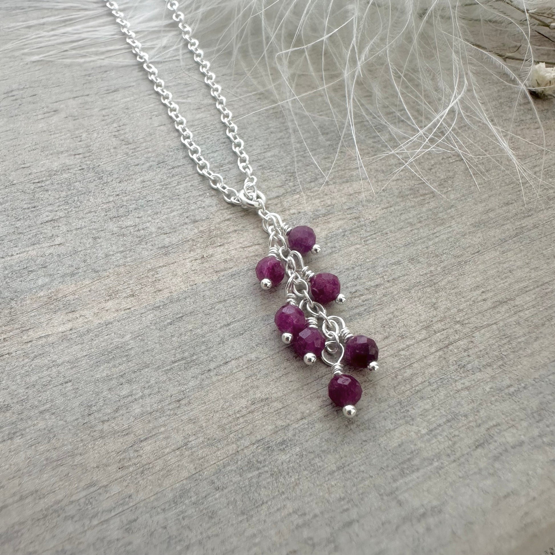 Ruby Necklace Earrings Set, July Birthstone Sterling Silver - Dainty Jewellery Gift for Women