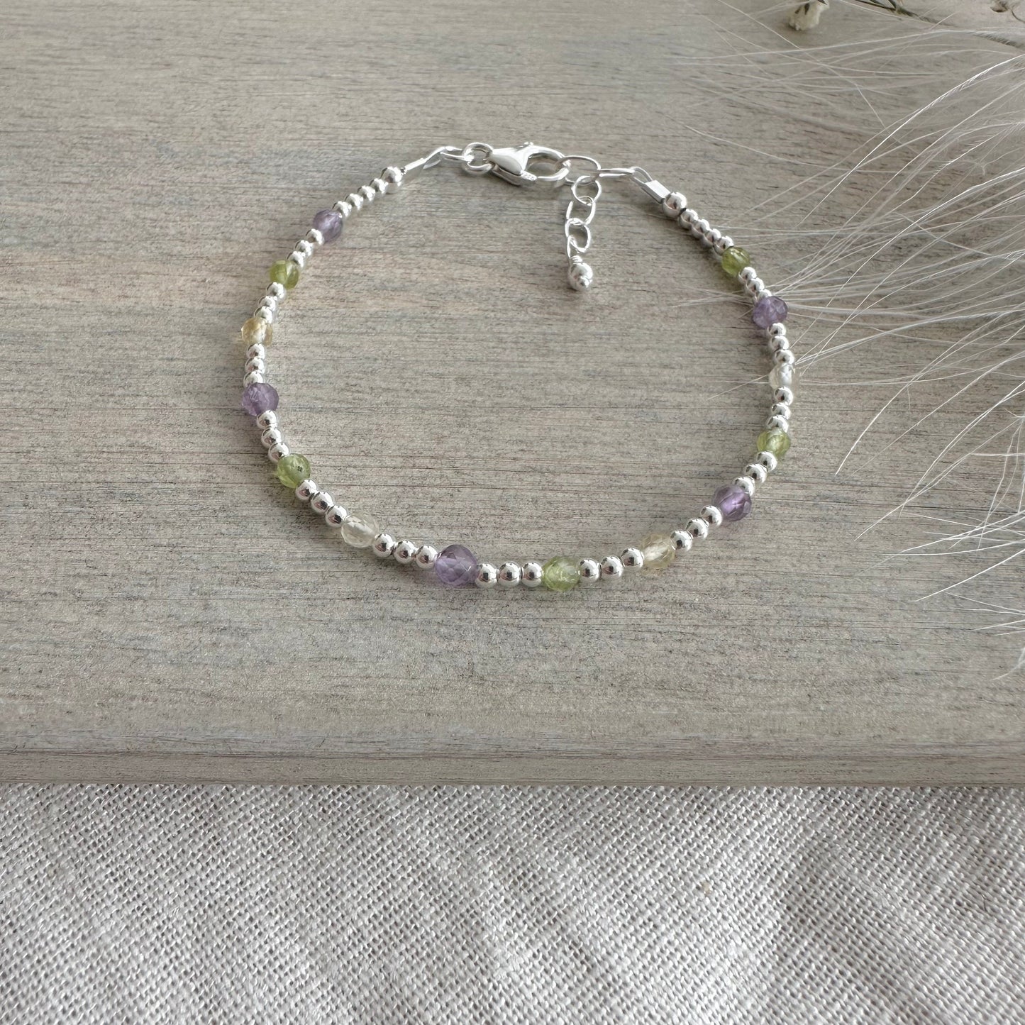 Delicate Bracelet for Summer with gemstones and Sterling Silver, colourful bracelet for summer holidays