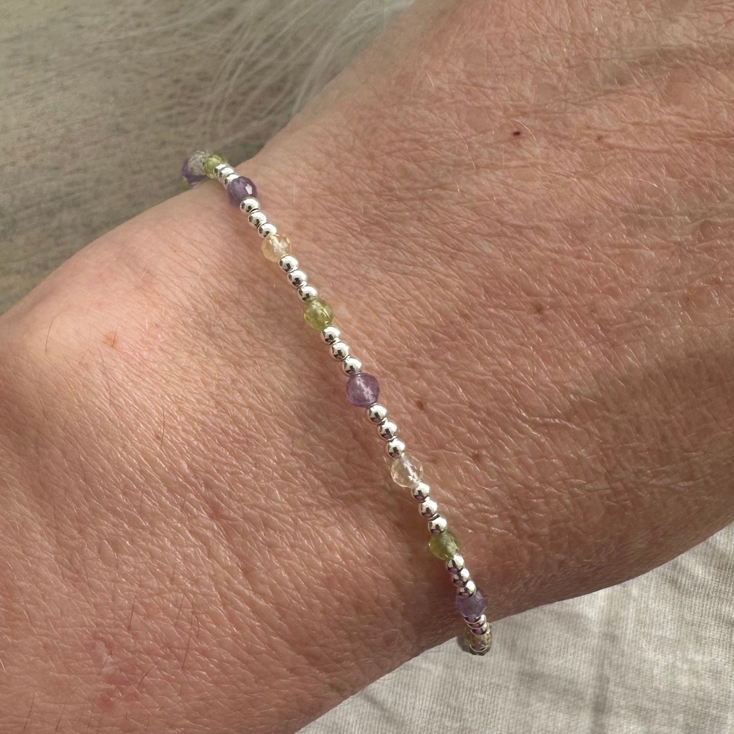 Delicate Bracelet for Summer with gemstones and Sterling Silver, colourful bracelet for summer holidays